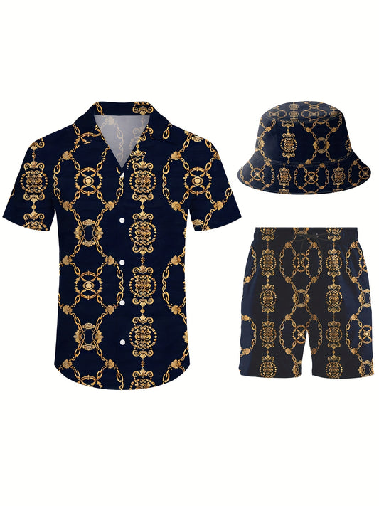 Men's Three-Piece Beach Outfit Set - Resort Print Summer Style – main product image