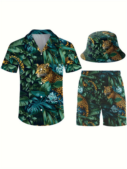 Men's Three-Piece Beach Outfit Set - Resort Print Summer Urban Edition – main product image