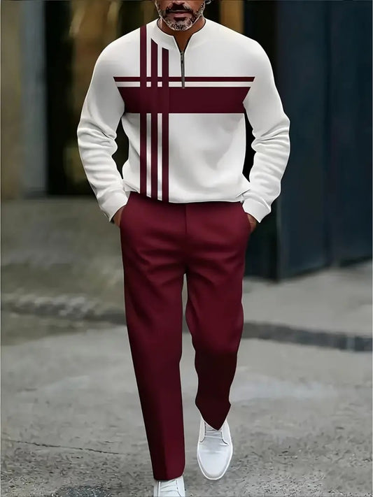 Men's Tracksuit Jacket and Pants Set - Geometric Print Cold-Weather Style – main product image