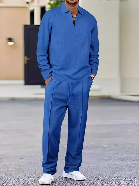 Men's Tracksuit Jacket and Pants Set - Waffle Knit – White option – main product image