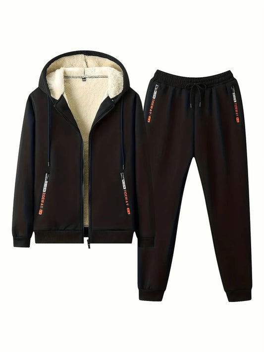 Men's Tracksuit Jacket and Pants Set - Zip Detail Cold-Weather Style – Black option – main product image