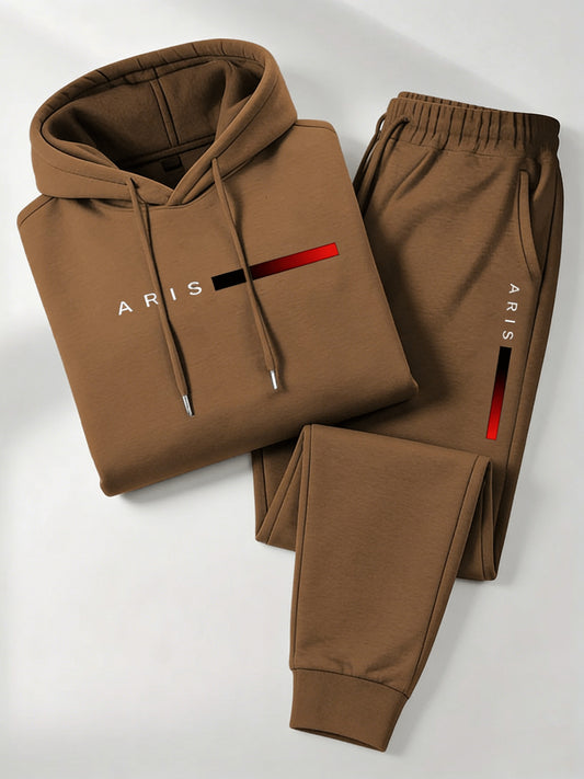 Men's Tracksuit – Men's Coffee Brown Polyester Printed Hoodie – Brown option – main product image