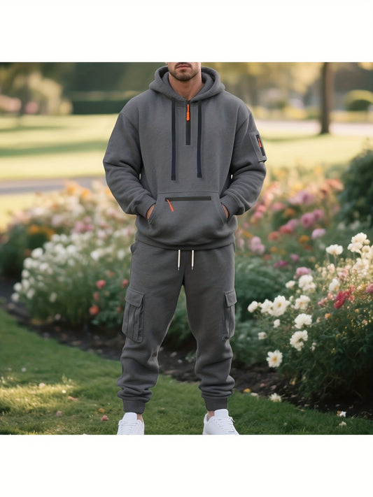 Men's Tracksuit – Men's Space Gray Polyester Long-Sleeve Outfit Set – Gray option – main product image