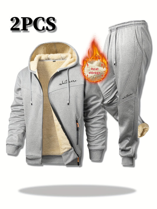 Men's Two-Piece Outfit Set – Men's Light Grey Polyester Zip-Up Long-Sleeve Jacket – Grey option – main product image