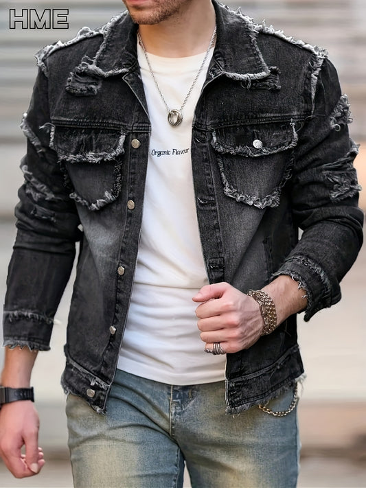 Men's Versatile Denim Single-Breasted Jacket – Deep Grey – Grey option – main product image