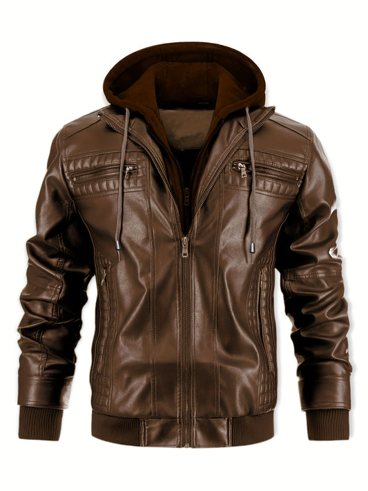 Men's Versatile Faux Leather Zip-Up Jacket – main product image