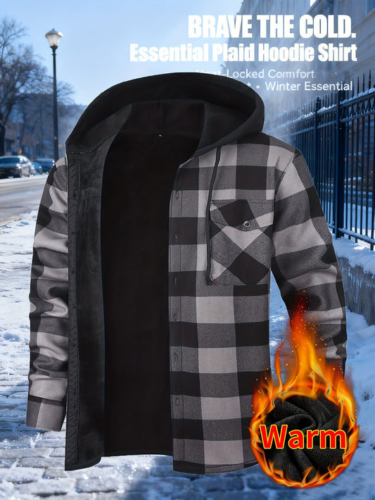 Men's Versatile Fleece Plaid Shacket – Red option – main product image