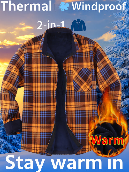 Men's Versatile Plaid Button-Front Jacket – Orange / Sea Blue – Orange option – main product image