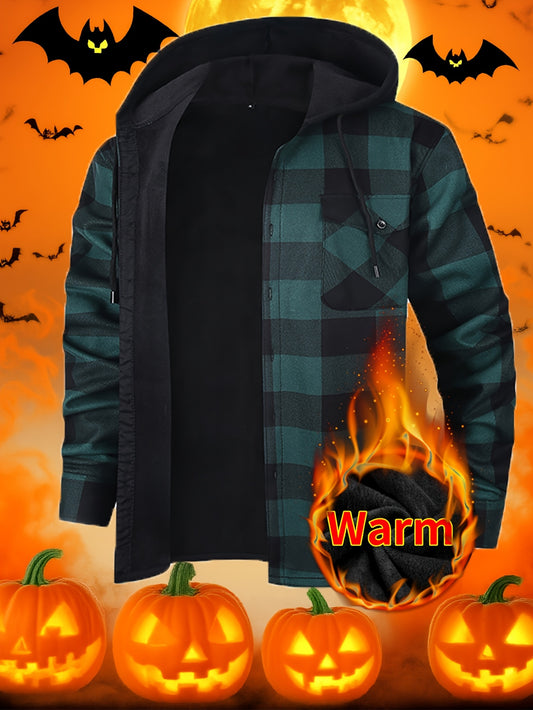 Men's Versatile Plaid Button-Front Jacket – tangerine / Dark Green Plaid – main product image