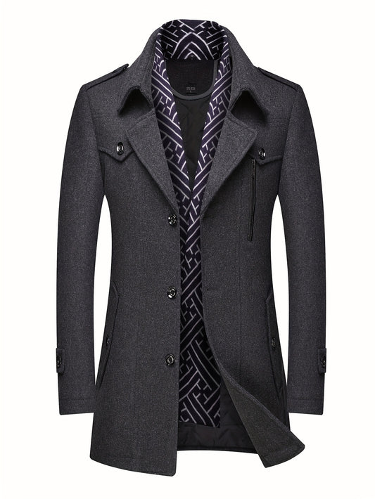 Men's Versatile Wool Blend Single-Breasted Coat – Black / Grey – main product image