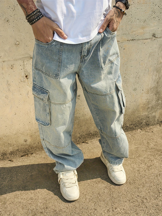 Men's Wide Leg Jeans - Distressed Wide Leg – Blue option – main product image