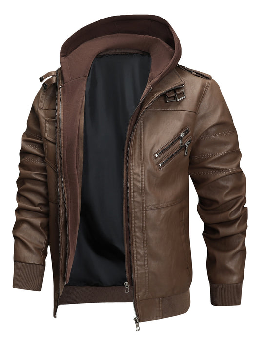 Men's Windproof Faux Leather Pullover Hoodie – main product image