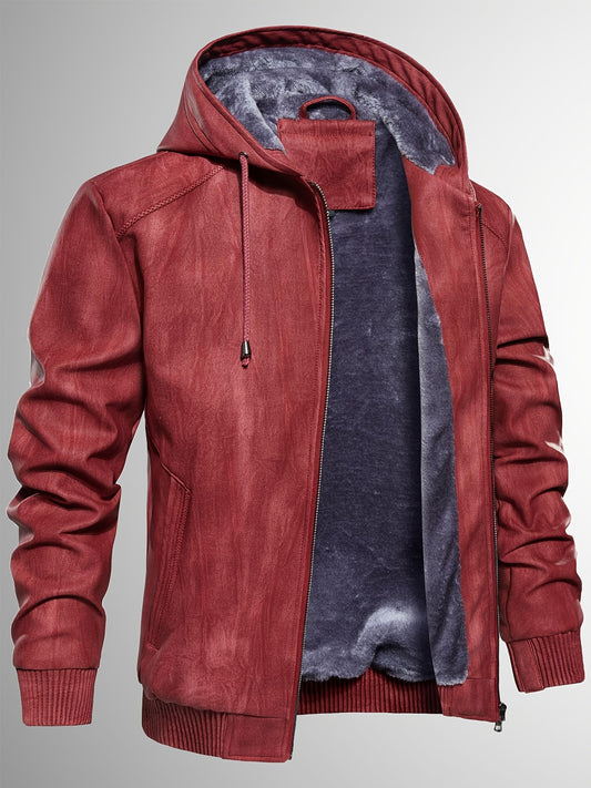 Men's Windproof Faux Leather Pullover Jacket – Brown option – main product image