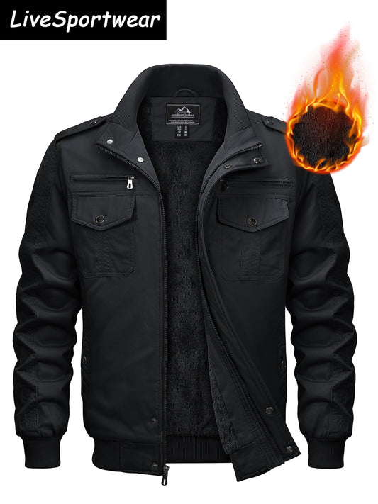 Men's Windproof Fleece Zip-Up Jacket – Black / Navy Color – Black option – main product image