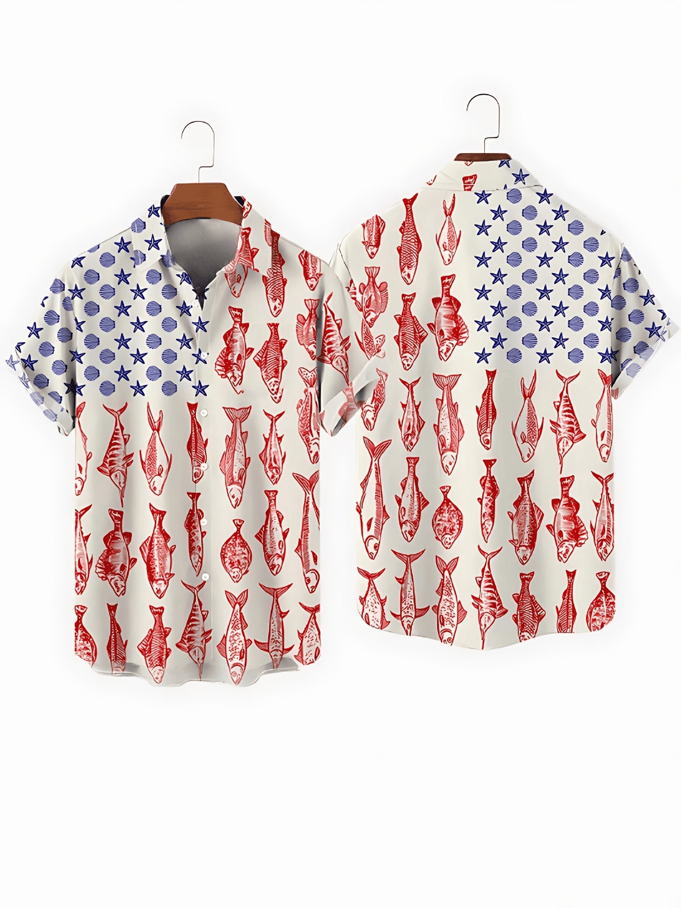 Men's Fishing Shirt – American flag and red fish print – view 12