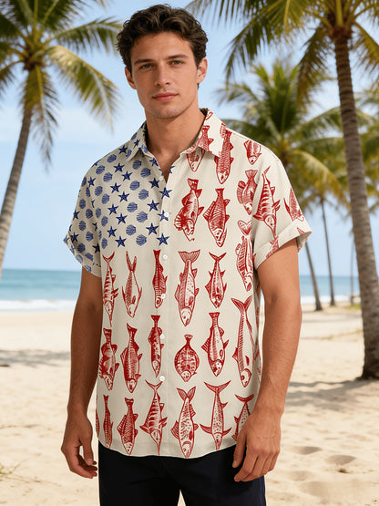 Men's Fishing Shirt – American flag and red fish print – view 8