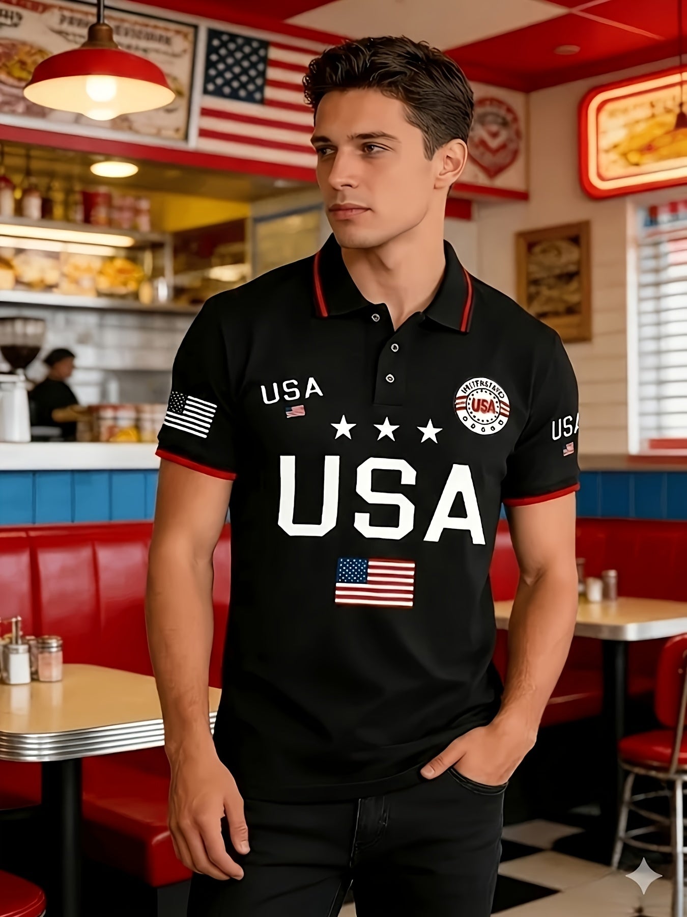 Men's Plus Size Polo Shirt – 250th anniversary random print – view 3