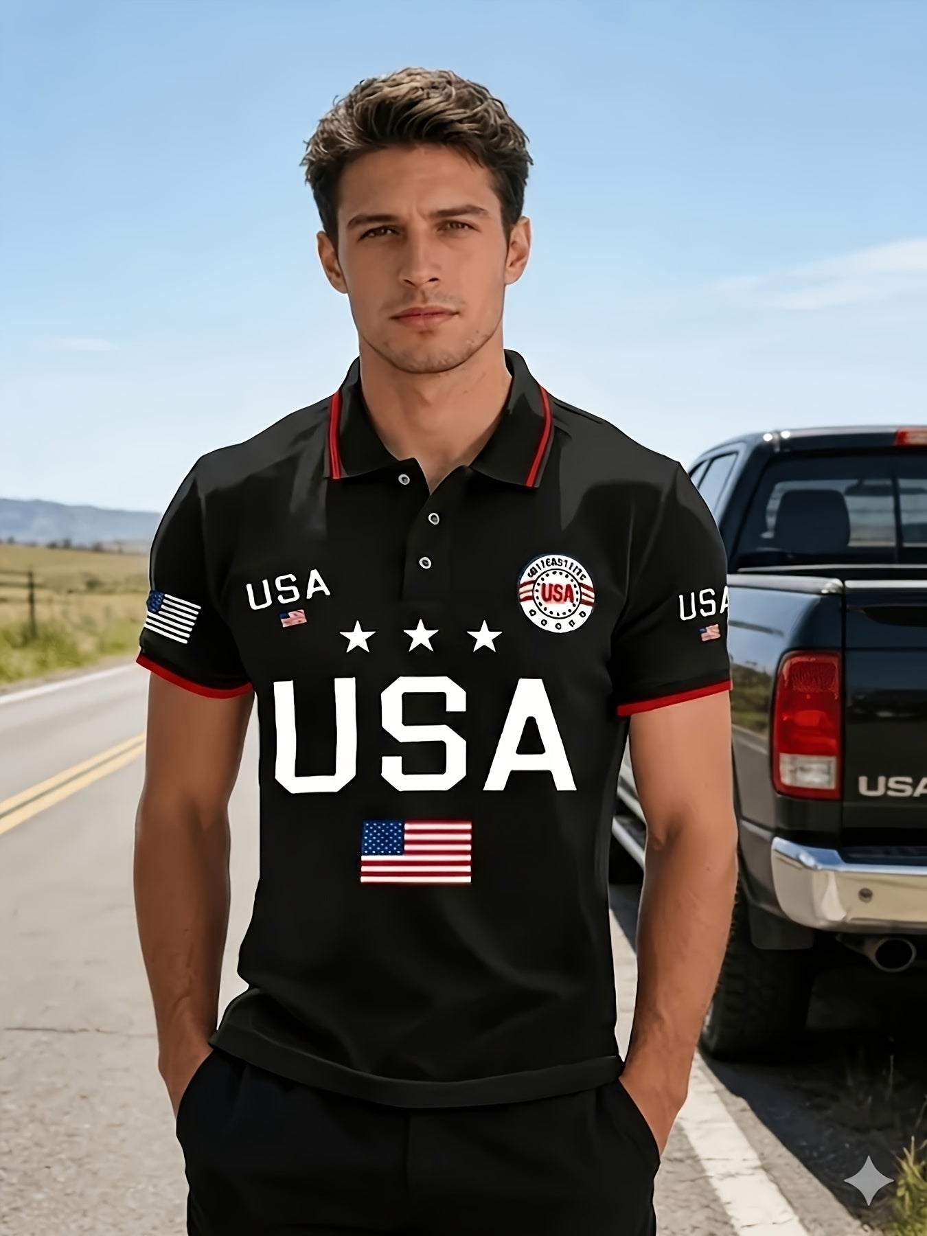 Men's Plus Size Polo Shirt – 250th anniversary random print – view 7