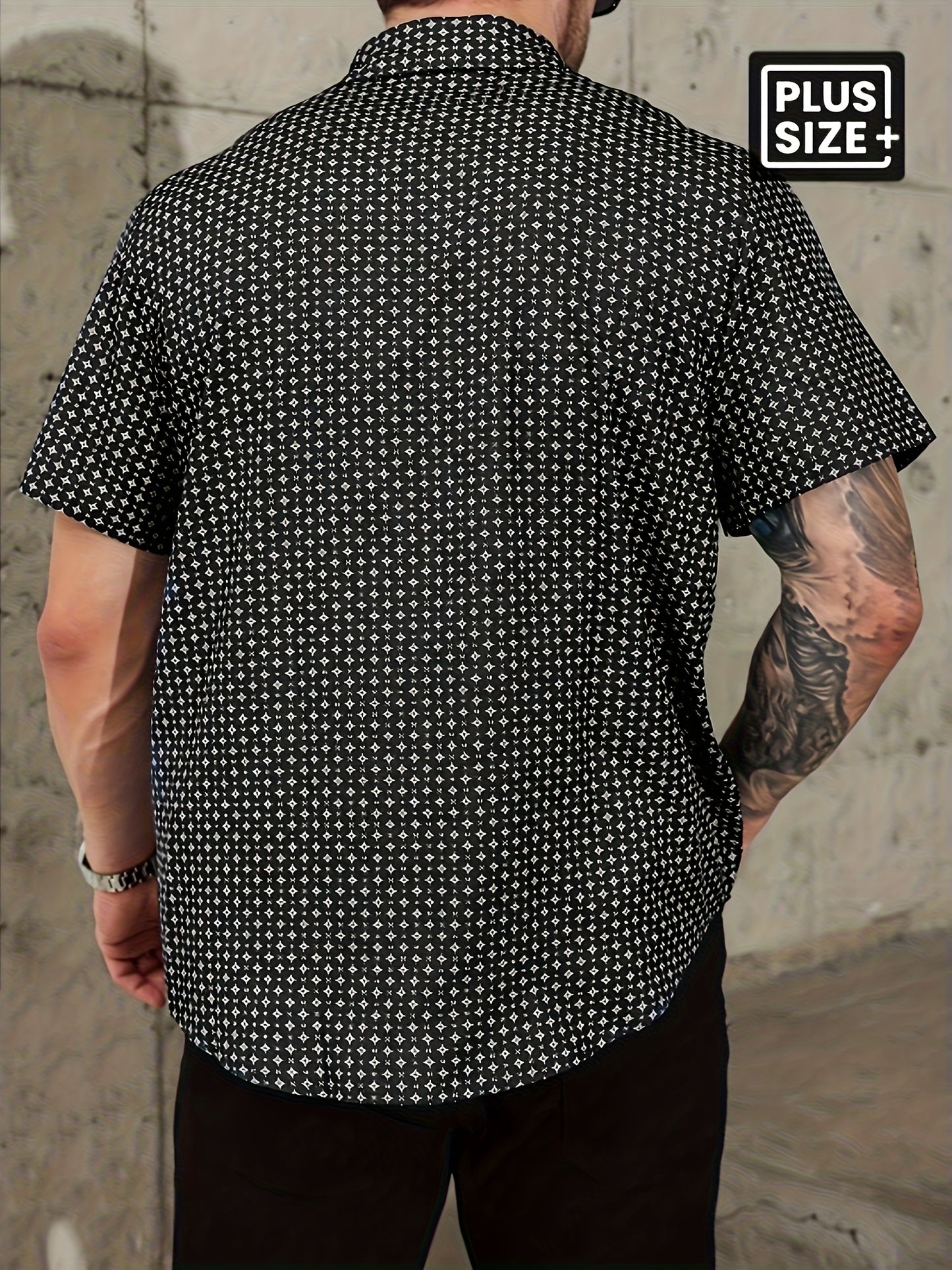 Men's Plus Size Geometric Shirt – Black and white geometric design – view 1