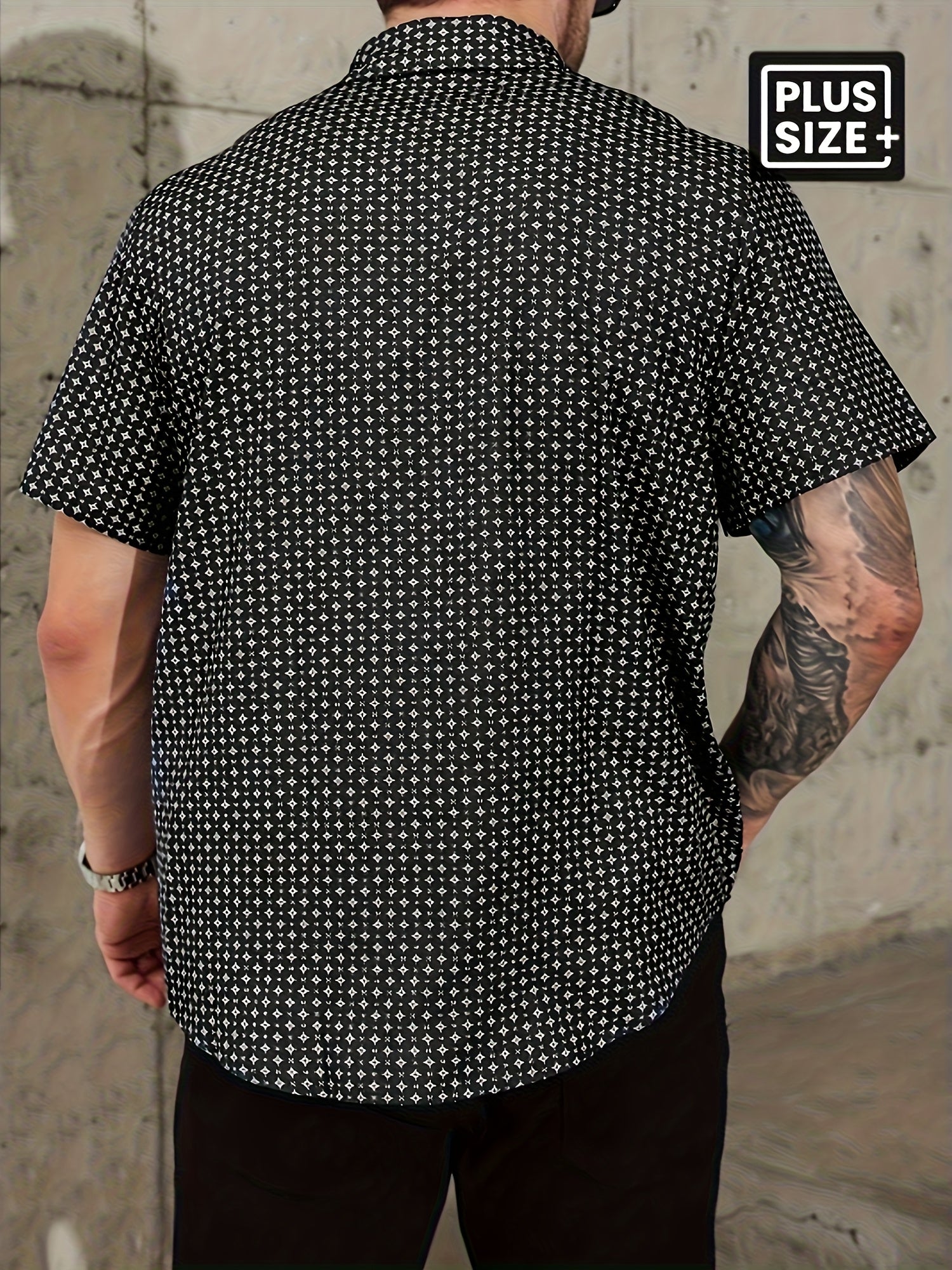 Men's Plus Size Geometric Shirt – Black and white geometric design – view 5