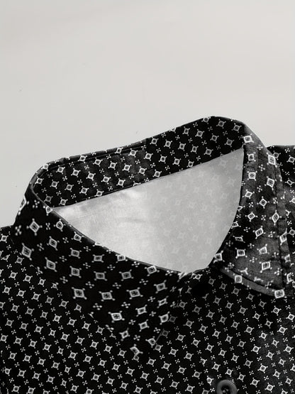 Men's Plus Size Geometric Shirt – Black and white geometric design – view 7