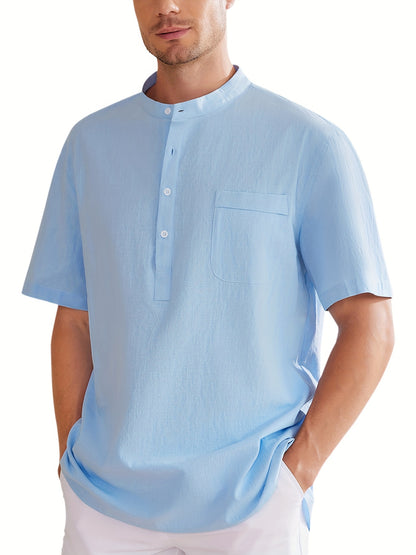 Men's Plus Size Henley Shirt – Solid sky blue – view 3