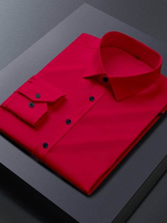 Men's solid stretch long-sleeve button-up dress shirt – main product image