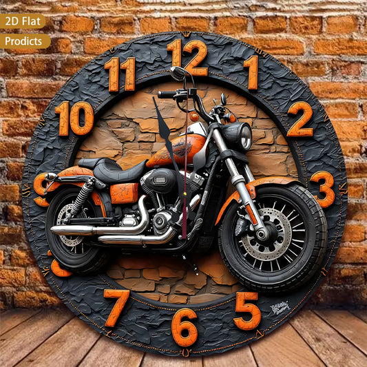 Motorcycle Wood Wall Clock - Silent Non-Ticking 12-Inch Design – main product image