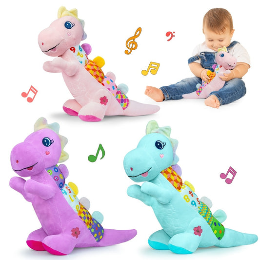 Musical Dinosaur Baby Plush Toy - Crinkle, squeak, rattle and textured sensory details – main product image