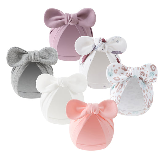 Newborn Baby Bow Hats - 3-Pack Floral & Solid Color – main product image
