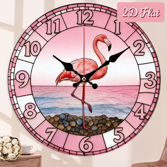 Pink Flamingo Beach Wall Clock - Silent Non-Ticking 10-Inch Design – main product image