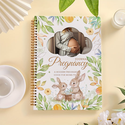 Pregnancy Journal and Memory Book - 96 Sheets - Floral bunny cover with stickers and – main product image
