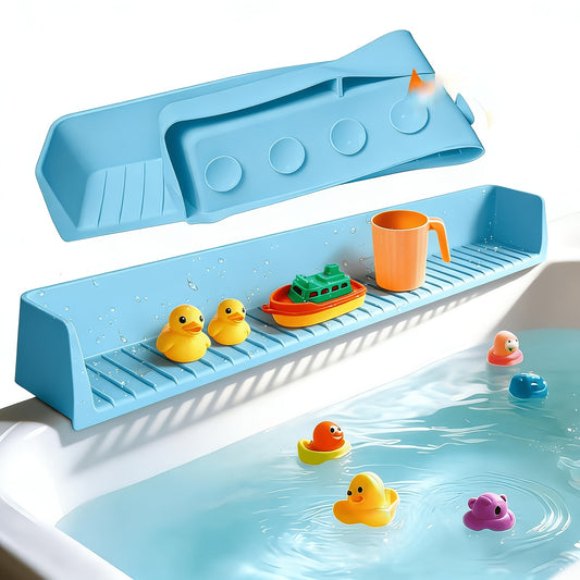 Silicone Bathtub Splash Guard Organizer - 11 Suction Cups and Foldable Design – main product image