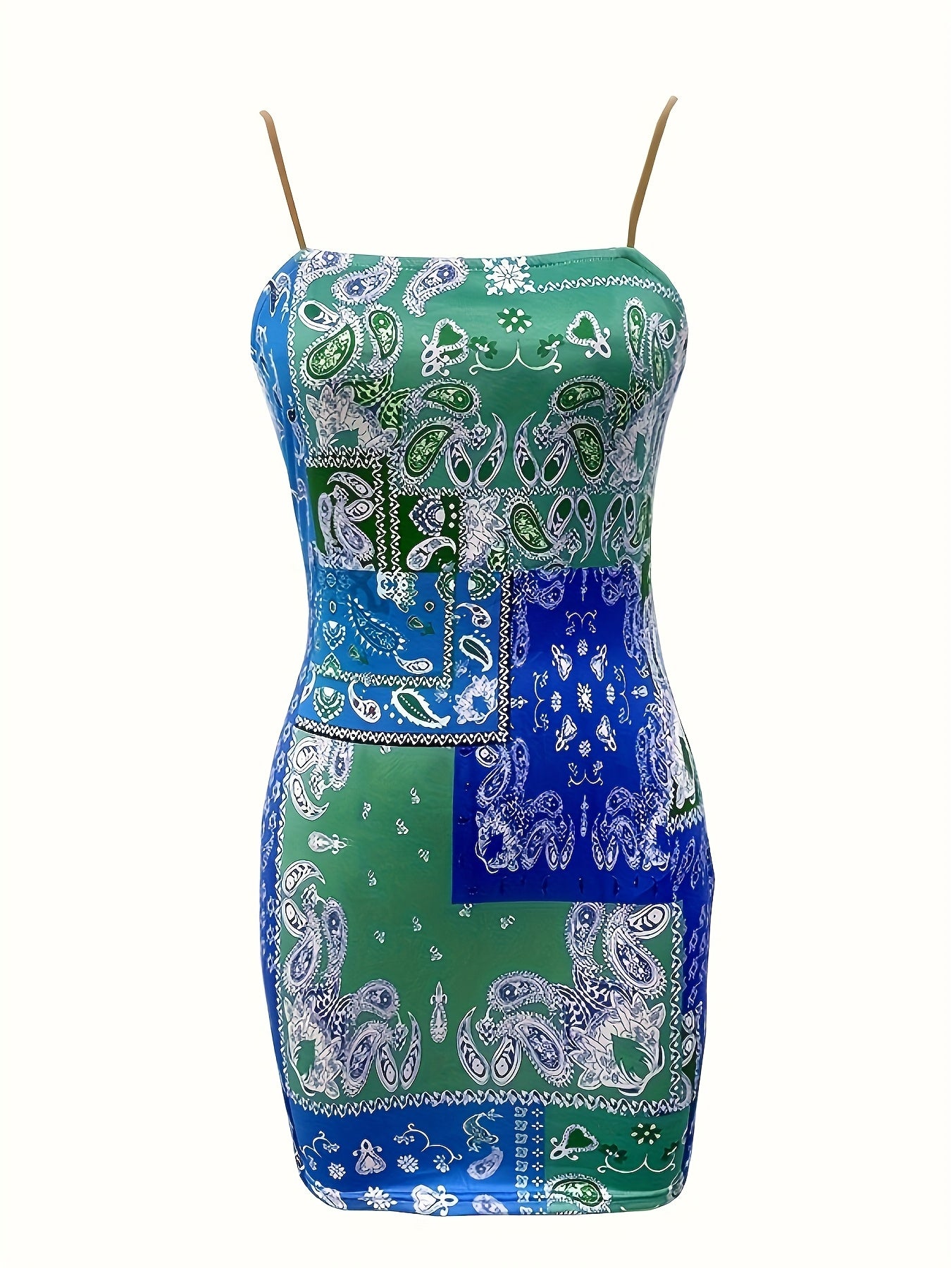 Sleeveless Summer Dress – Blue, Green printed – view 1