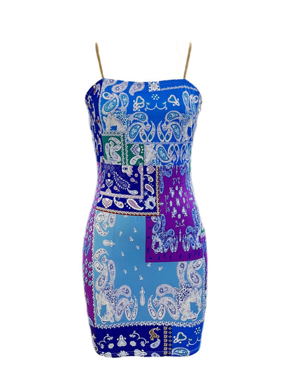 Sleeveless Summer Dress – Blue, Green printed – view 2