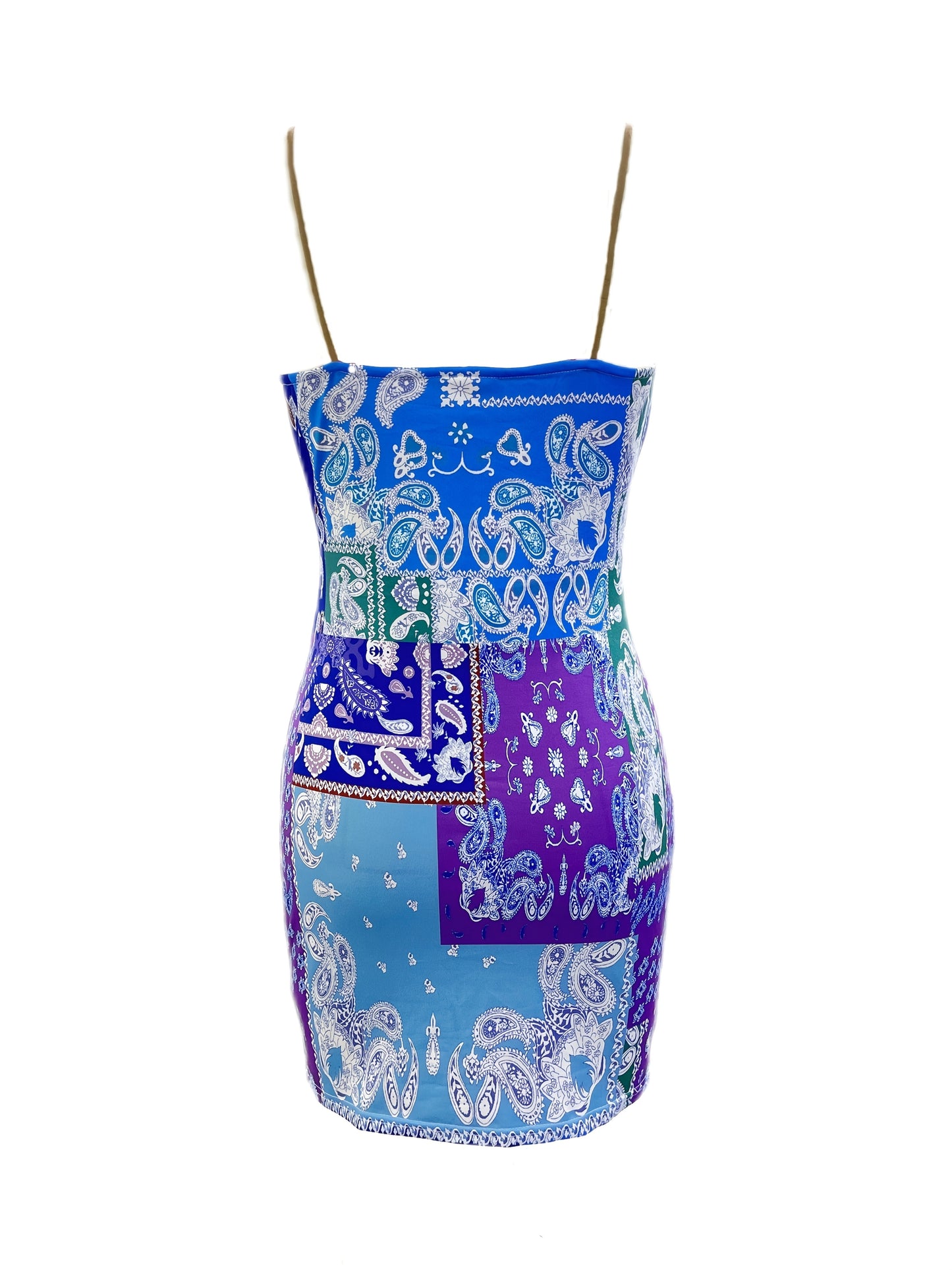 Sleeveless Summer Dress – Blue, Green printed – view 5
