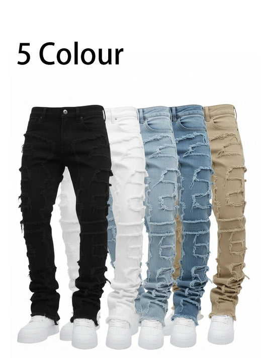 Teen Patchwork Ripped Jeans - Retro Street Slim Fit – Black option – main product image