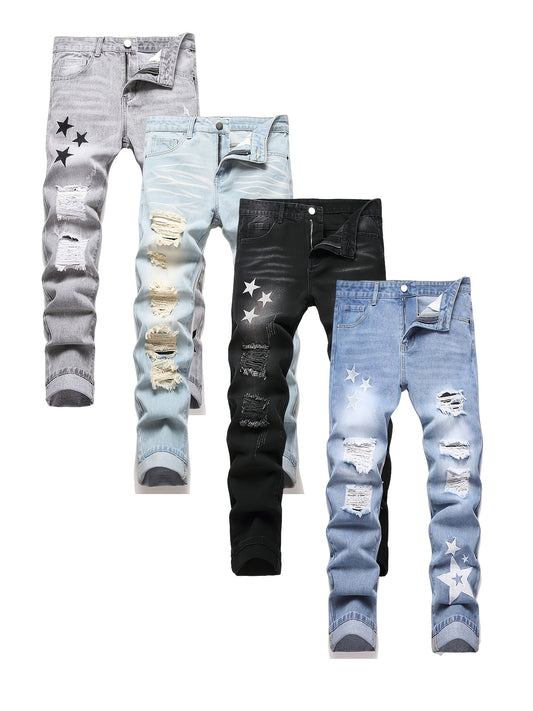 Teen Straight Leg Ripped Jeans - Multicolor Washed Denim – main product image