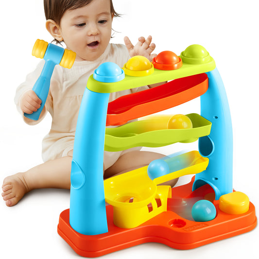 Toddler Ball Drop Hammer Toy - Pounding balls, stacking track and toy hammer – main product image