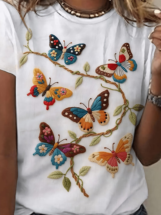 Unisex Butterfly Print Blouse - Short Sleeve – White option – main product image