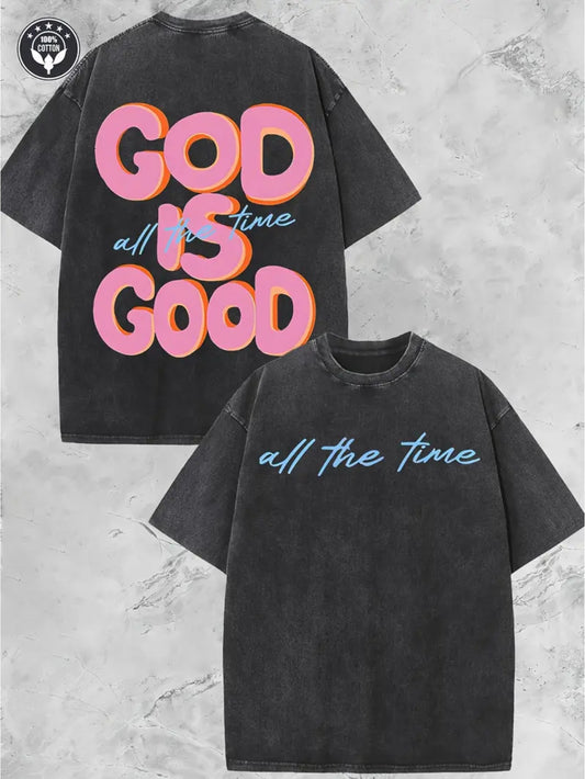 Unisex God Is Good Graphic T-Shirt - 250G Washed Double-Sided Print – Black option – main product image