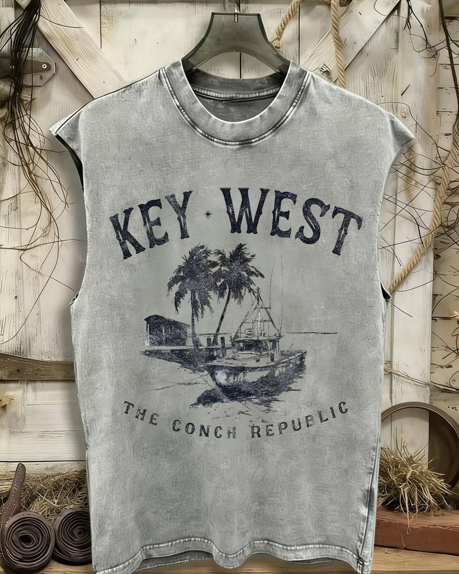 Unisex washed Key West graphic sleeveless tank top – main product image