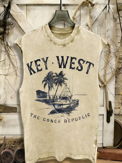 Unisex washed Key West graphic sleeveless tank top – view 4