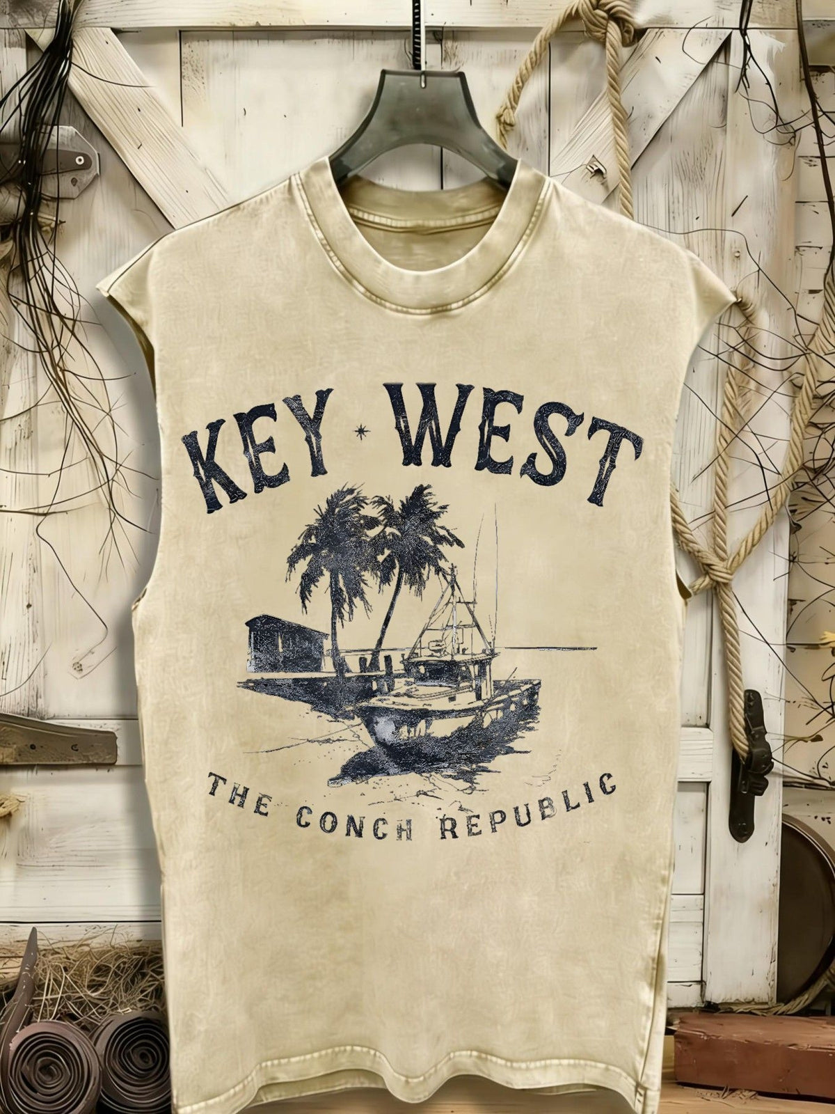 Unisex washed Key West graphic sleeveless tank top – view 7
