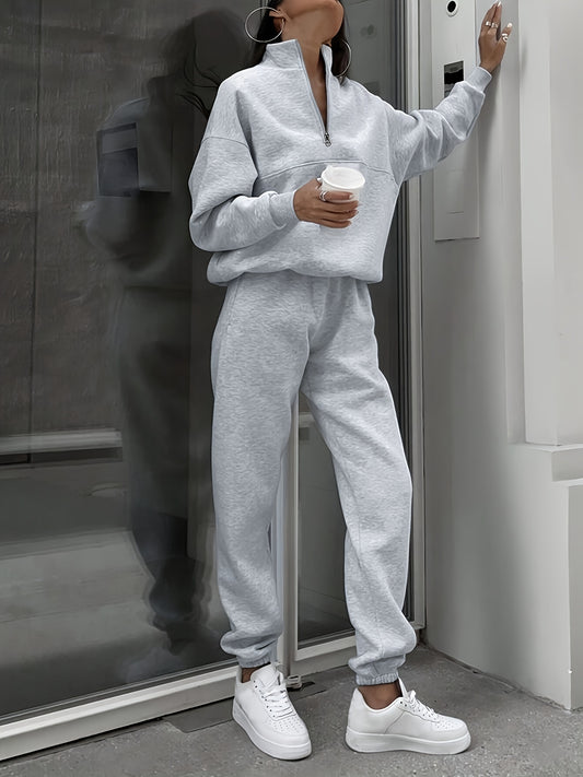 Unisex Zip-Up Tracksuit Set - High Neck – Grey option – main product image