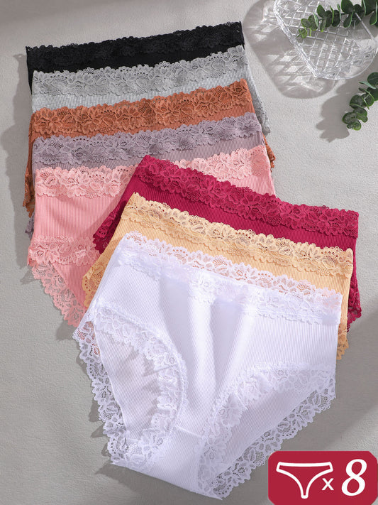 Women’s 8-Pack High-Waist Briefs - Lace Detail Comfort – Khaki – main product image