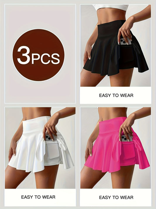 Women's Active Skort 3-Pack - High-Waist Solid Color – Pink option – main product image