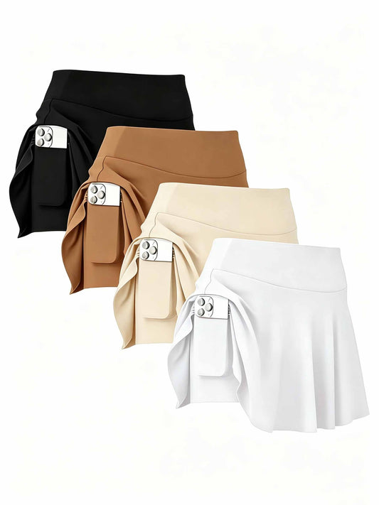 Women's Active Skort 4-Pack - High-Waist Pocket Detail – Black option – main product image