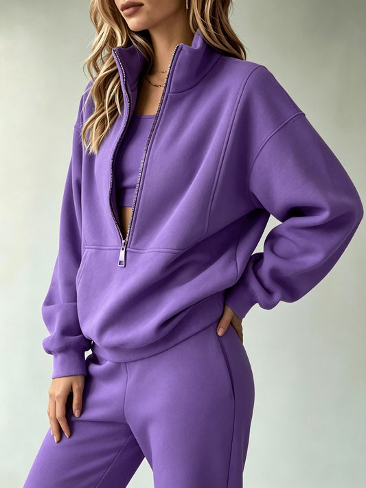 Women's Activewear Set - Solid Color Classic Neckline – White option – main product image