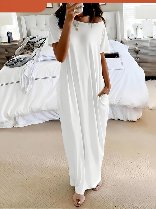 Women's Batwing Sleeve Maxi Dress - Loose Solid Color Fit – Black option – main product image